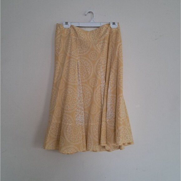 Ann Taylor Loft Skirt Women's 6 Midi Yellow White Floral Patterned Linen Blend - Picture 1 of 6